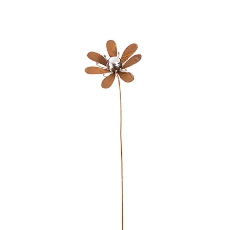 1.05M Patina Metal Daisy Garden Stake with Stainless Steel Ball