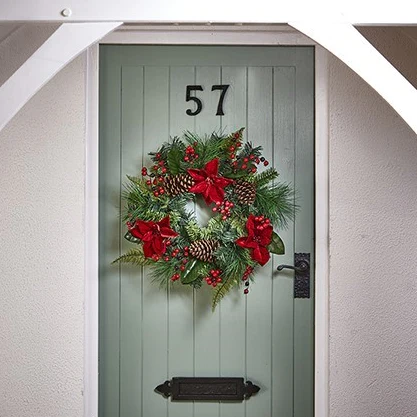 50CM Poinsettia Wreath With Cone and Berry - Image 2