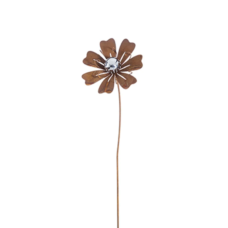 84cm Patina Metal Flower Garden Stake with Stainless Steel Ball