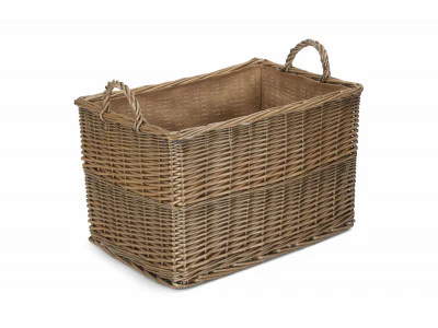 Antique Wash Rectangular Hessian Lined Basket Large