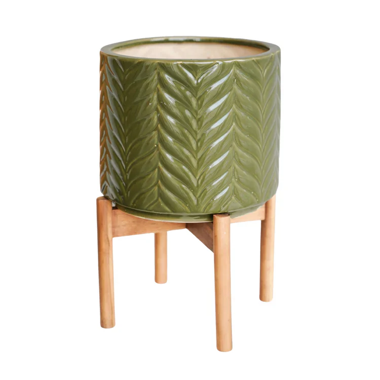 Aspen Chevron Olive Planter H34cm Ø22cm