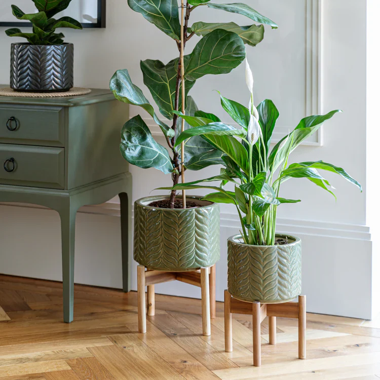 Aspen Chevron Olive Planter H34cm Ø22cm - Image 2