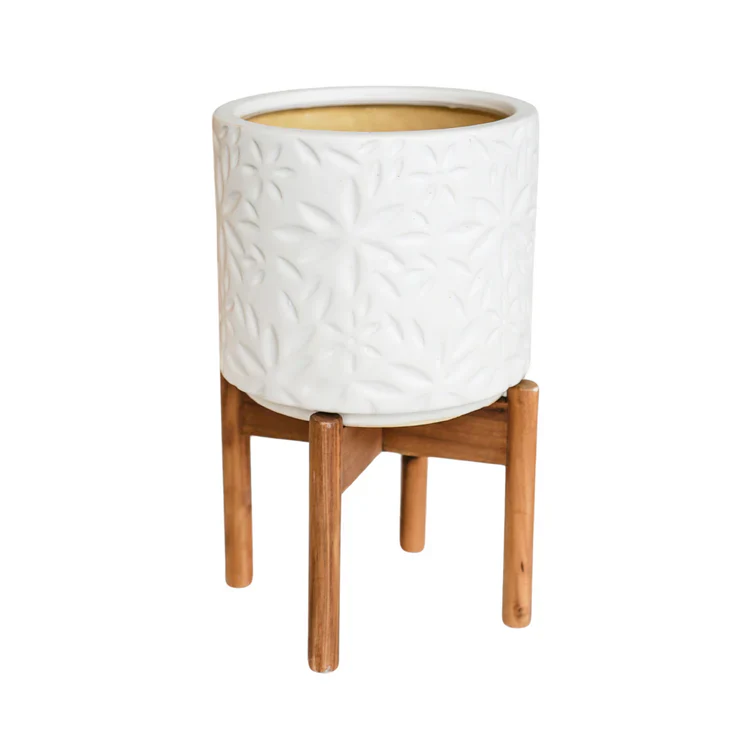 Aspen Flower White Planter H34cm Ø22cm