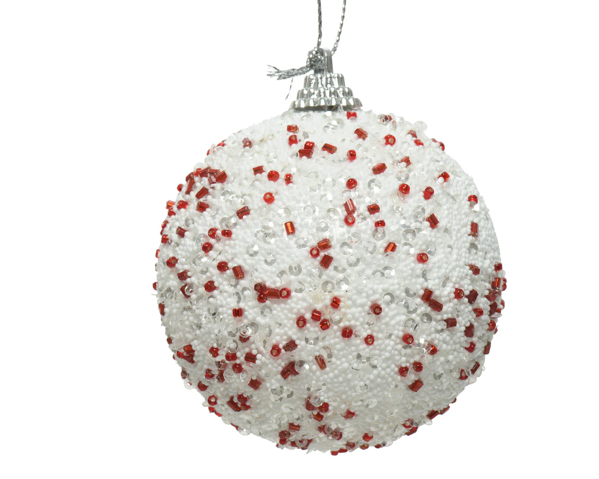 Bauble foam glitter, beads white/red