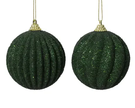 Bauble foam glitters, beads  pine green D.8cm