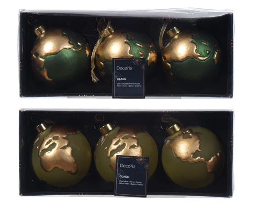 Bauble gl w gold world 2col  orted H.8cm
D.8cm - Image 2