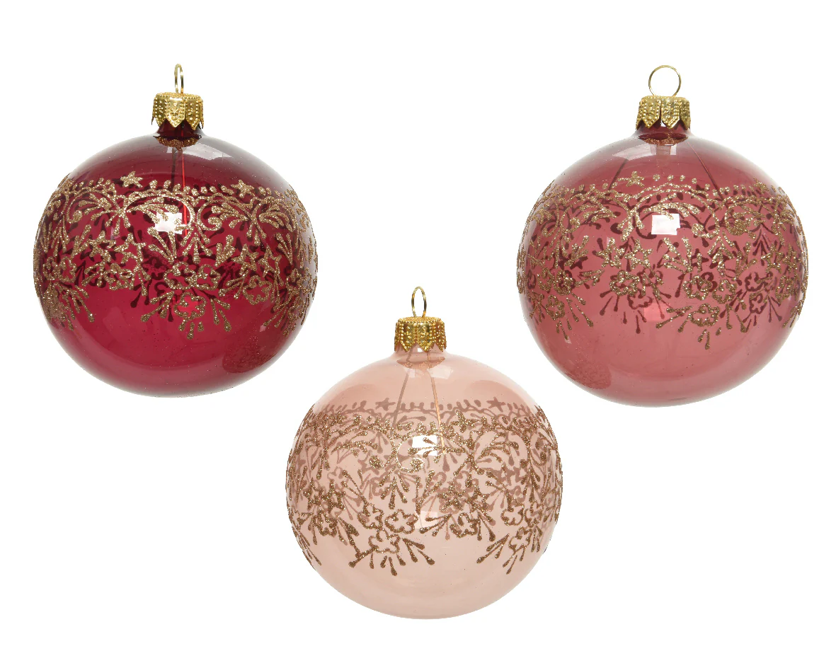 Bauble glass enamel champagne lace 3col ass assorted