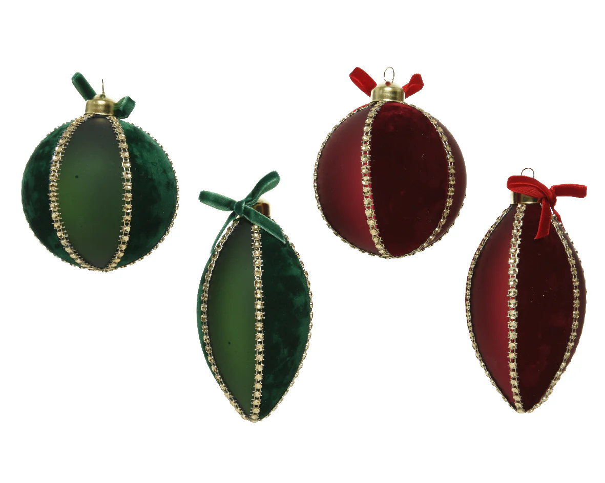 Bauble glass flock, matt diamond beads, bow 4ass assorted