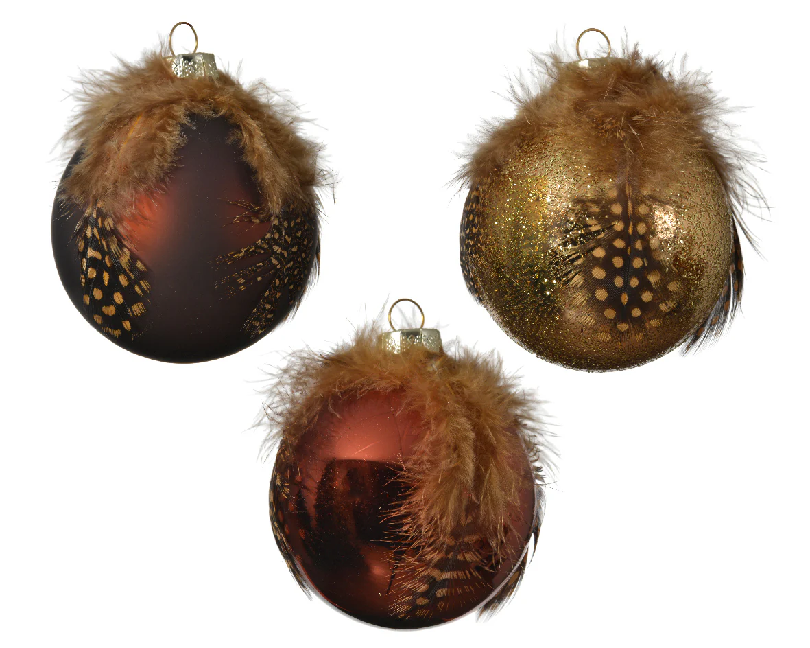 Bauble glass matt, shiny, glitter glitter, feather 3col ass assorted