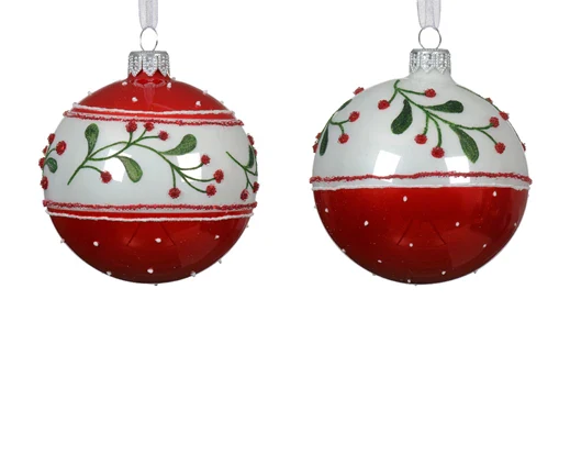 Bauble glass shiny berrie border christmas red D.8cm
