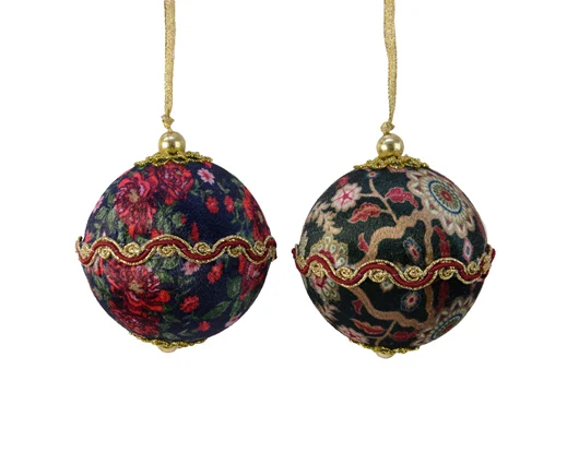 Bauble with handle polyester w gold bead on top 2ass