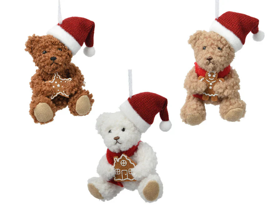 Bear polyester with red hat  brown L.7cm x W.6cm x H.12cm