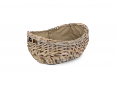 Boat Shaped Rattan Log Basket with Cordura Lining Medium