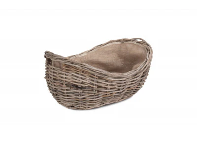 Boat Shaped Rattan Log Basket with Hessian Large