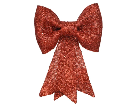 Bow plastic glitters red L.7cm x W.31cm x H.40cm