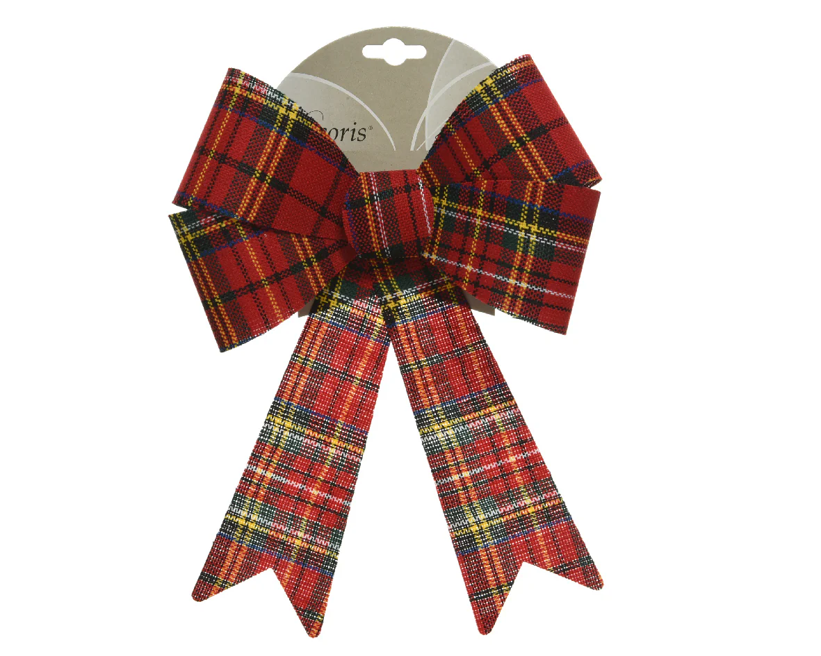 Bow polyester plastic inside check on clip Christmas red/colour(s)