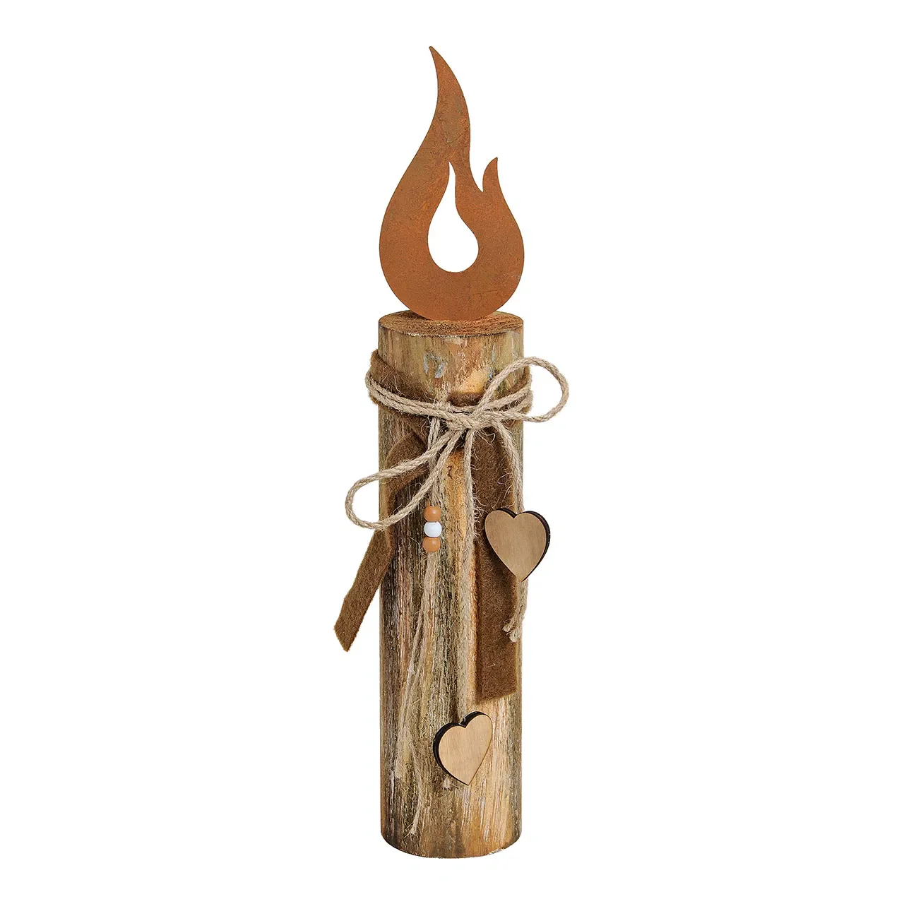 Candle metal on wooden stake (8x8x44 cm)