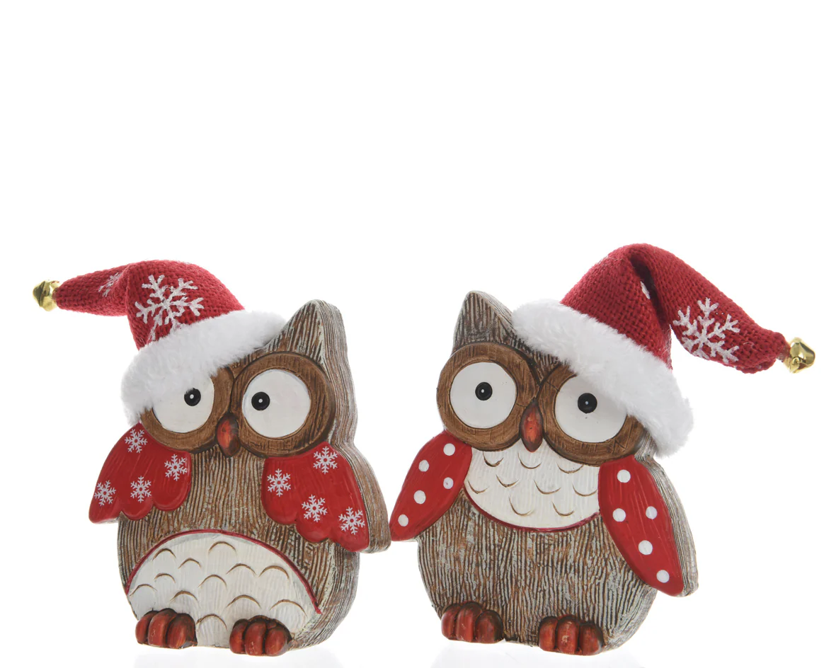 cer owl w Santa hat 12x6x19.5cm