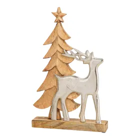 Christmas tree stand with metal deer made of brown wood  20x30x6cm