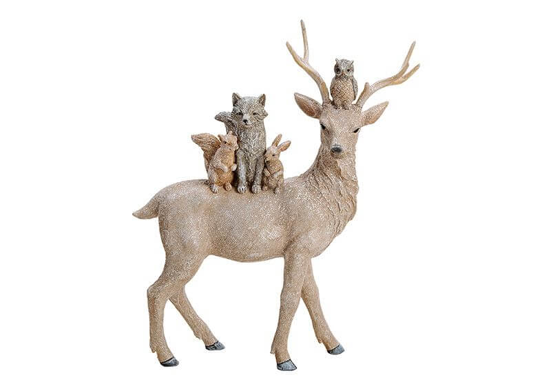 Deer, made of polyresin, beige color with glitter,   28x35x10cm