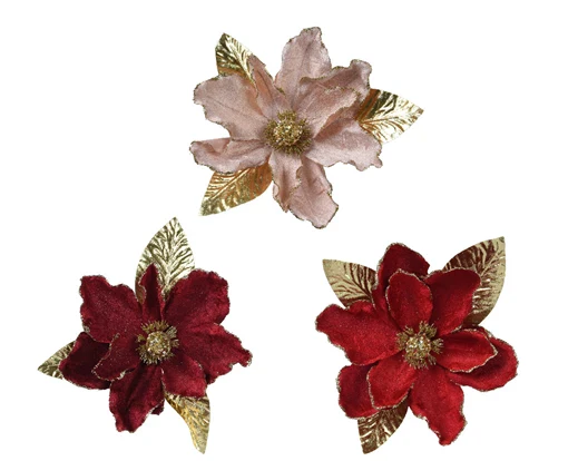 Flower on clip polyester polyester leaves 3col orted L.20cm x W.20cm x H.23cm