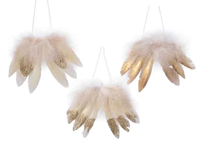 fthr angel wings w hanger 3ass16x13cm Cream