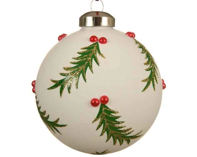 gl bauble leaf w red berriesdia8cm white