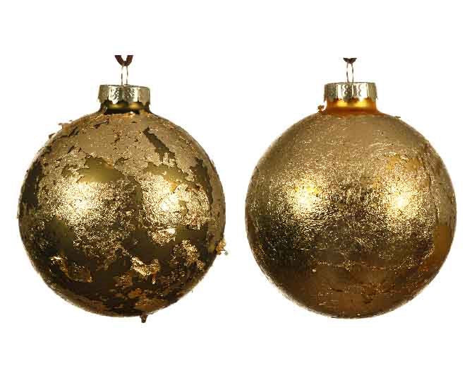 gl bauble w gold leaf fin 2cladia8cm