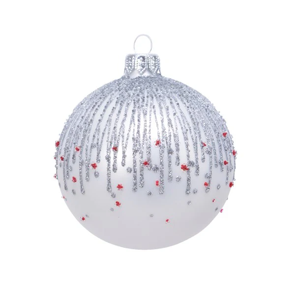 gl deco bauble glitter lines winter white