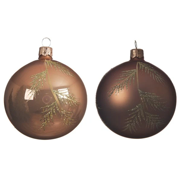 gl deco bauble w branch 2ass camel brown