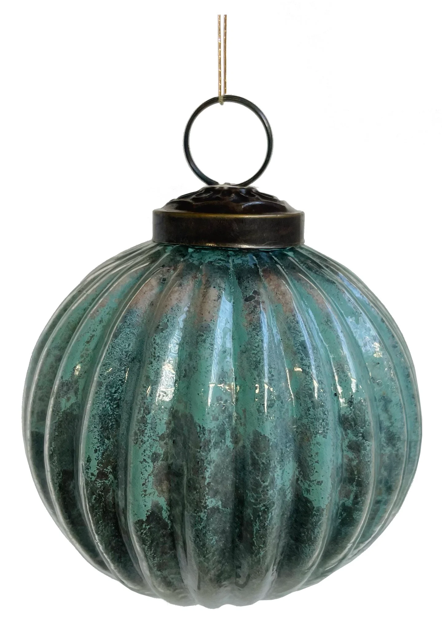 Glass ball lined green copper marbled 7,5cm