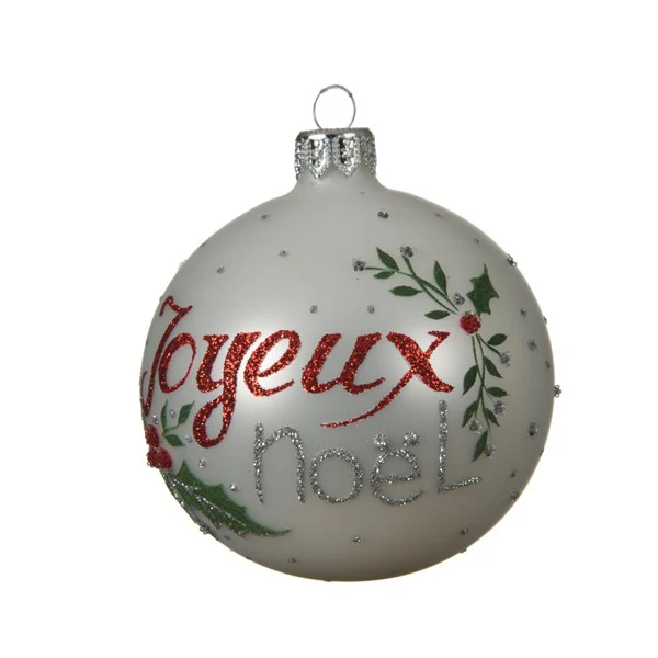 glass deco bauble text FR winter white