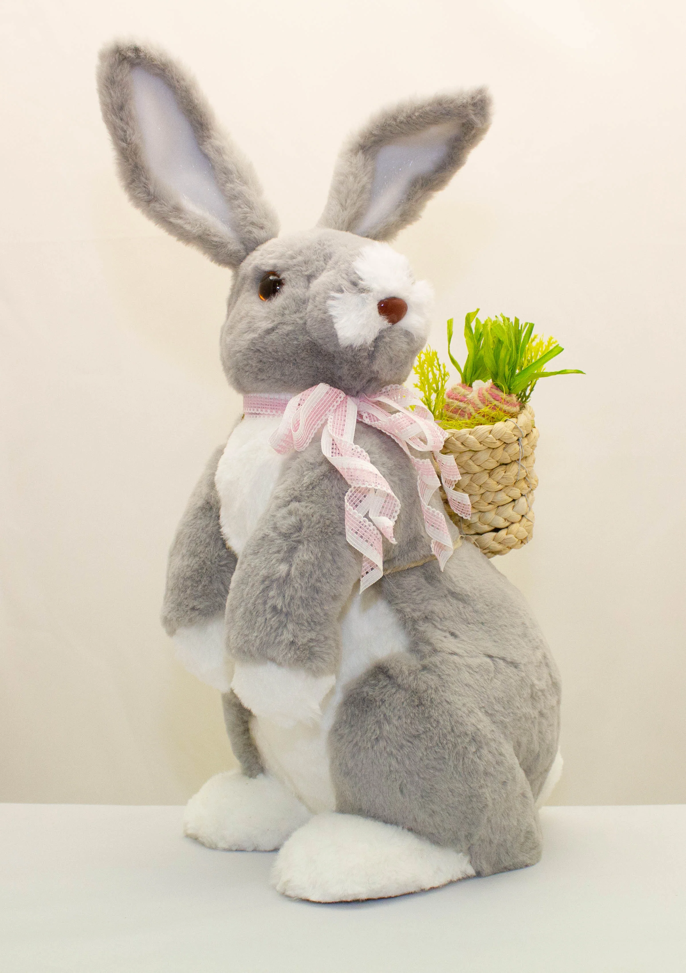 GREY CUDDLES LGE BUNNY W/BASKET