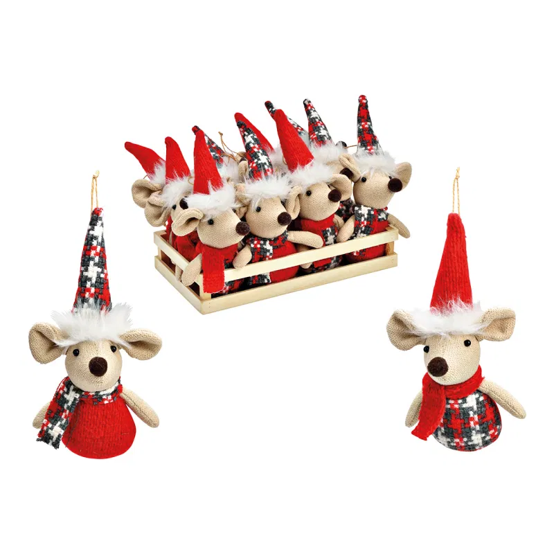 Hanger winter mouse 12x21x9cm in 12 wooden box, made of textile, 28x22x15cm