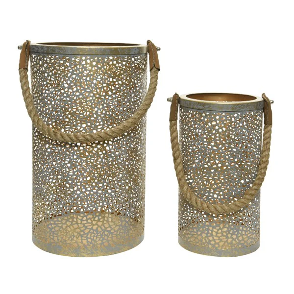 iron lantern w rope handle large Mist blue