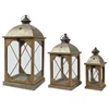 Lantern firwood rectangle antique gold with four side glass, with two side wood crossing L.20cm W.20cm H.42cm - Image 2