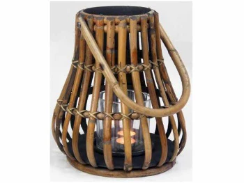LANTERN NATURAL/DARK GREY D35H45CM- INCL GLASS