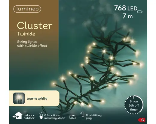LED cluster lights gb 8 function twinkle effect outdoor green/warm white L.700cm
