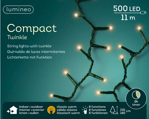 LED compact lights gb 8 function twinkle effect outdoor green/classic warm L.1100cm