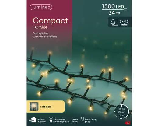 LED compact lights gb 8 function twinkle effect outdoor green/soft gold L.3400cm