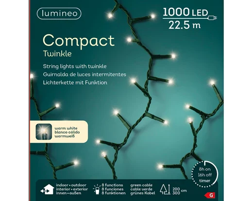 LED compact lights gb 8 function twinkle effect outdoor green/warm white L.2250cm