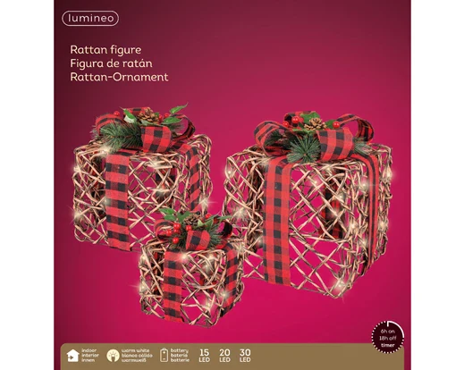 LED giftbox rattan steady BO indoor brown/warm white S