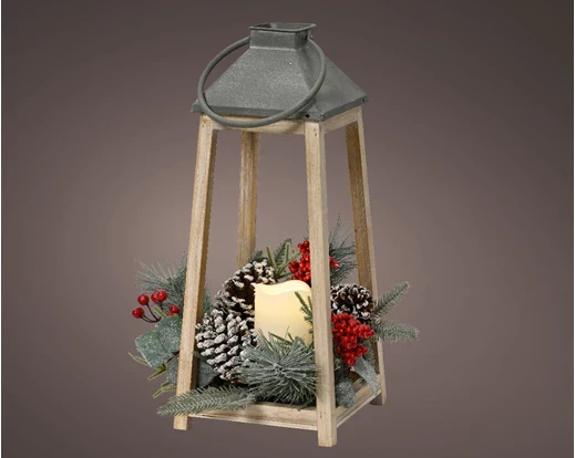 LED lantern firwood steady BO indoor warm white L.15.5cm x W.15.5cm x H.36cm - Image 2
