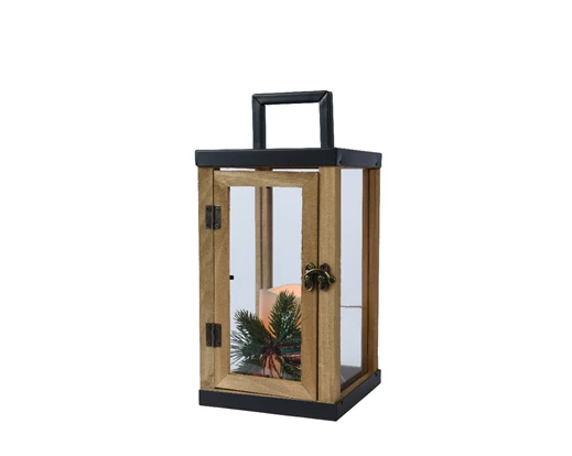 LED lantern pinewood steady BO indoor flame L.15cm x W.15cm x H.32cm - Image 2
