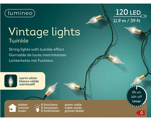 LED vintage lights gb 8 function twinkle effect indoor green/warm white L.1190cm - Image 4