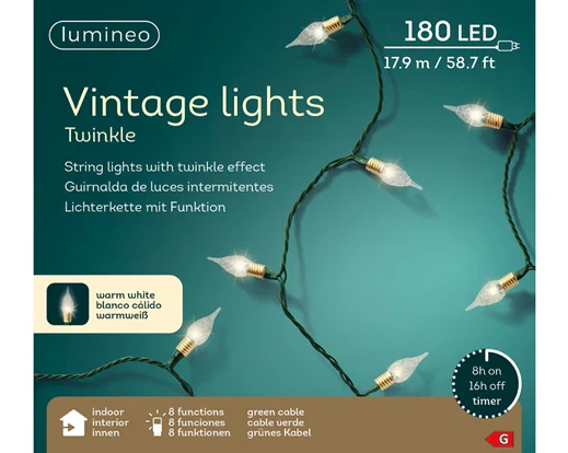 LED vintage lights gb 8 function twinkle effect indoor green/warm white L.1790cm - Image 3