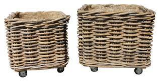 Log Basket Rattan Grey with Wheels Ø50 X 50cm H45CM - Image 2