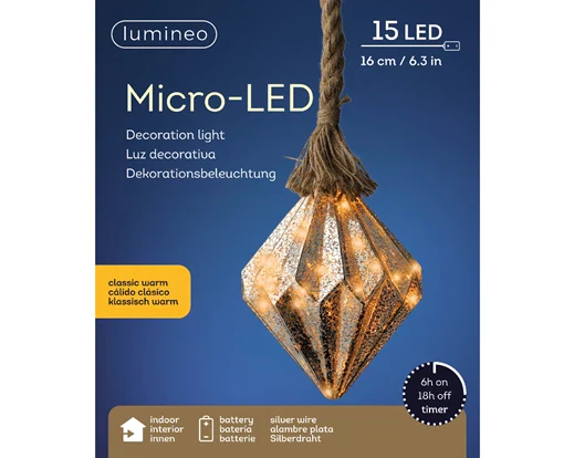 Micro LED diamond steady BO indoor silver/classic warm dia16cm x H.20cm - Image 3