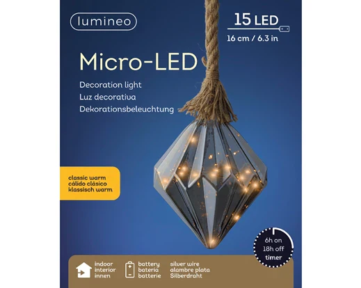Micro LED diamond steady BO indoor smokey/classic warm dia16cm x H.20cm - Image 3