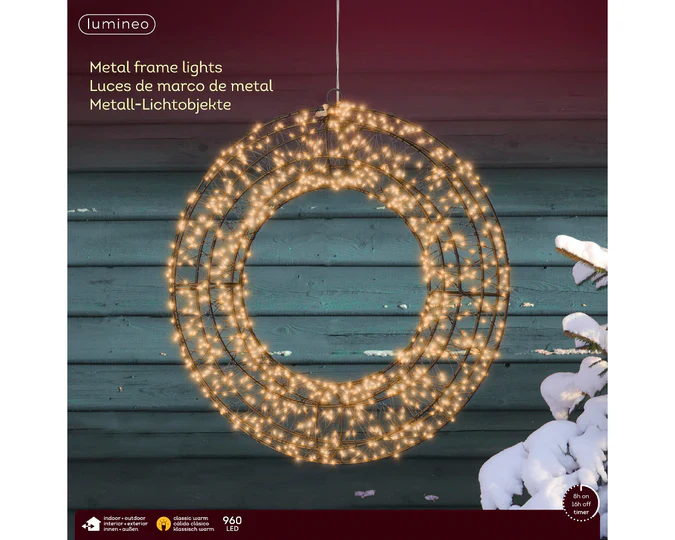 Micro LED frame light gb metal wreath steady outdoor black/classic warm L.8cm x W.38cm x H.38cm - Image 2